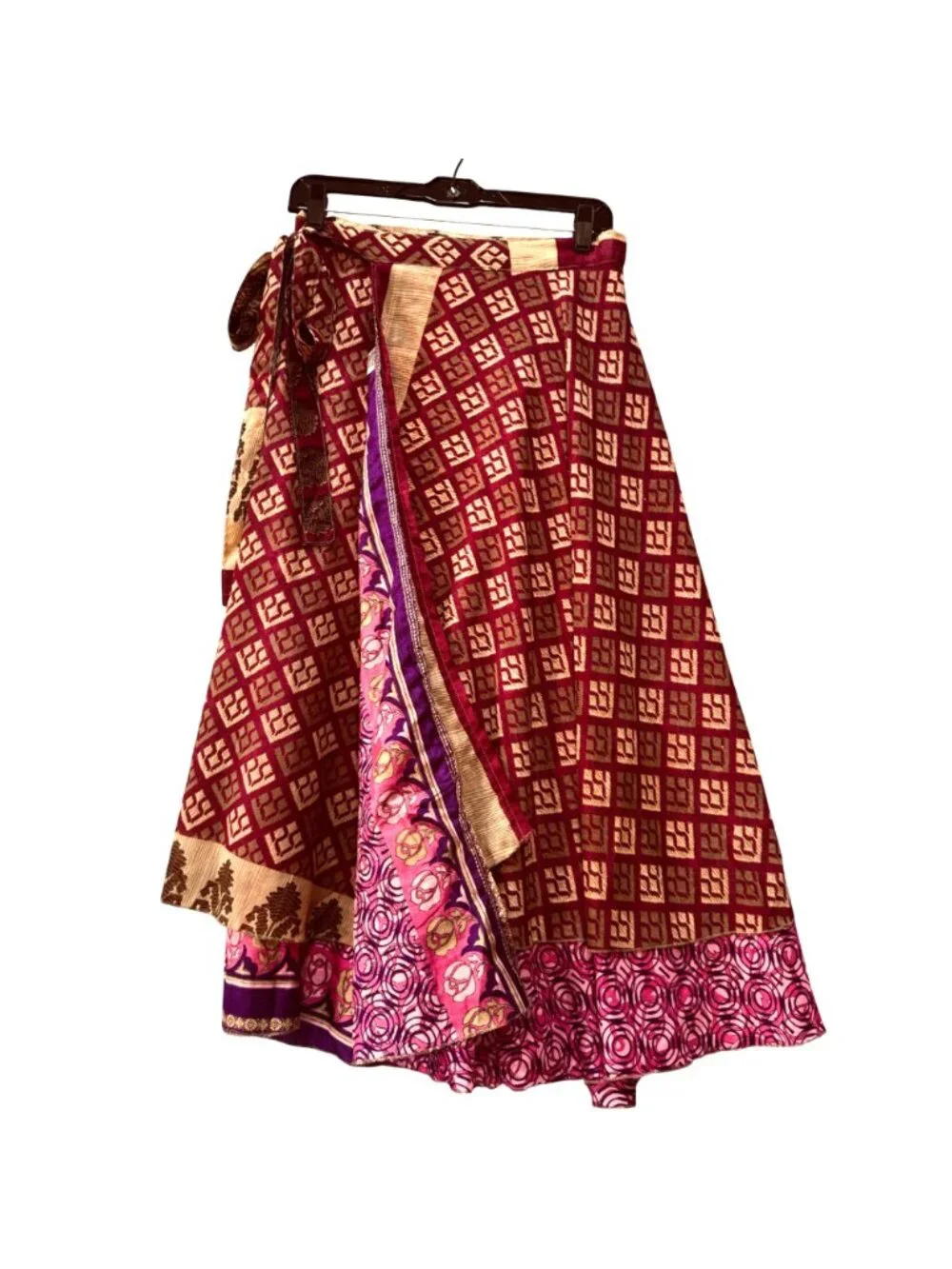 Festival Boho Wrap Midi Skirt Reversible Dopamine Size M Vibrant Purple Pink